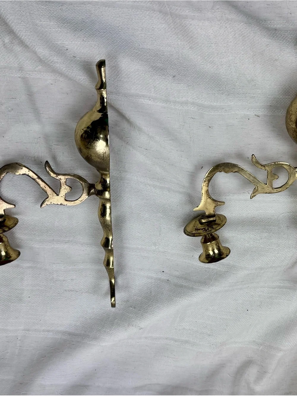 VTG Kirkland Lacquered Brass Wall Sconce Candle Stick Holders Colonial Revival 2